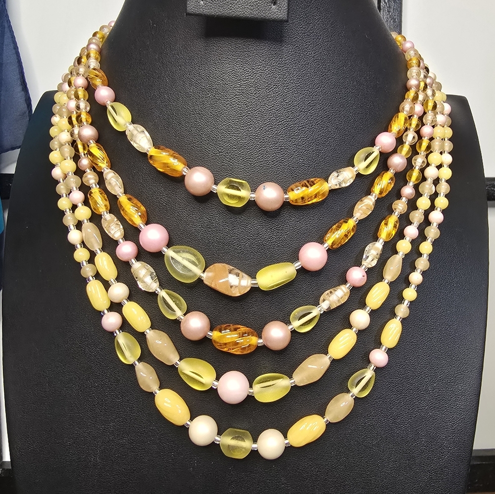 Multicolor Strand Beaded Acrylic And Glass Japan Necklace